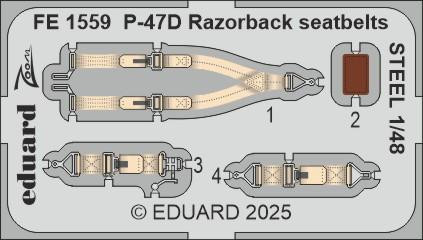 (SO) 1/48 Eduard P-47D Razorback seatbelts STEEL Zoom set for MINIART