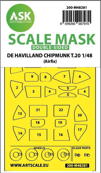 (SO) 1/48 Artscale De Havilland Chipmunk T.20 double-sided express fit mask for Airfix