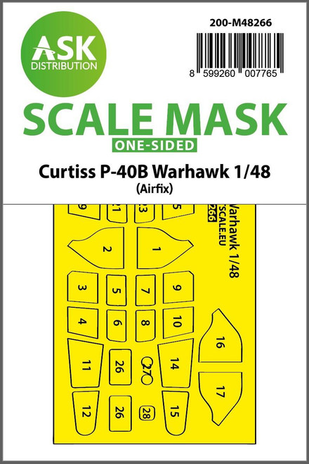 (SO) 1/48 Art Scale Curtiss P-40B Warhawk one-sided express fit mask for Airfix
