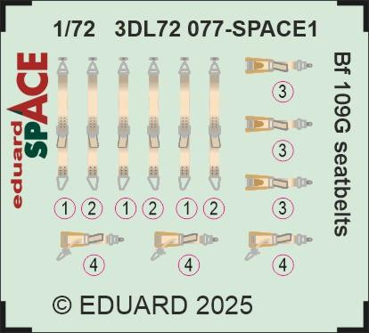 (SO) 1/72 Eduard Bf 109G seatbelts SPACE SPACE for