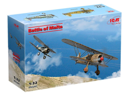 (SO) 1/32 ICM Models Battle of Malta Biplane Set Plastic Model Kit