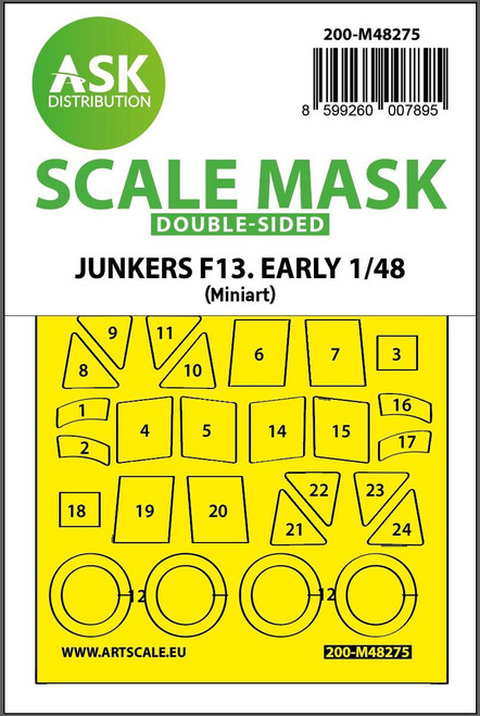 (SO) 1/48 Artscale Junkers F-13 double-sided express fit mask for Miniart