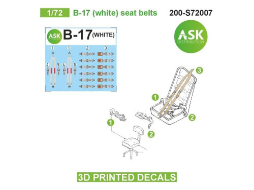 (SO) 1/72 Art Scale B-17 (white) seat belts - 3D 3Ded decals by ASK