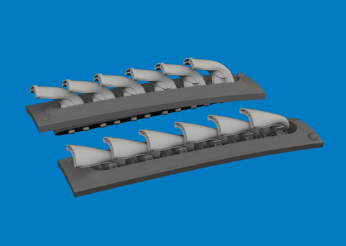 (SO) 1/48 Eduard P-40 exhaust stacks fishtail PRINT Brassin for EDUARD