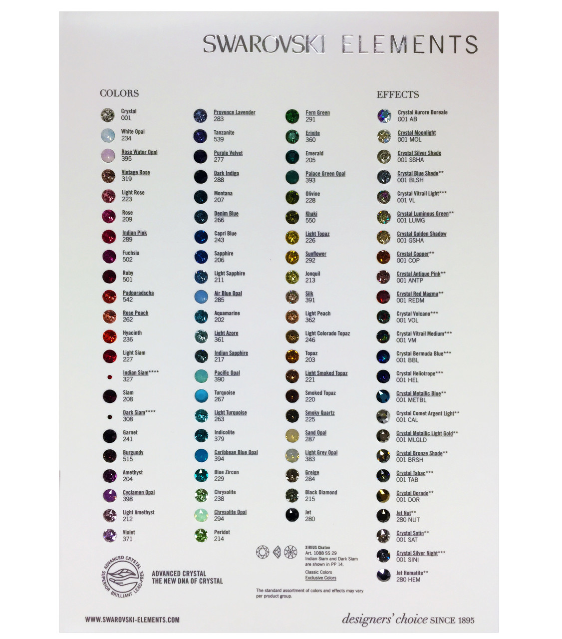 Swarovski Crystal Color Chart