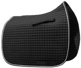 Black Dressage Saddle Pad with White Piping Detail Around the Border.  Classy and Elegant!