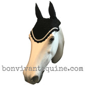 Black Horse Bonnets | Fly Veil | with Bling.  Shown here with optional White-Silver Rope/Cord Trim.