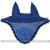 Royal Blue Horse Bonnets | Fly Veil | with Bling and #7 Black Rope/Cord Trim