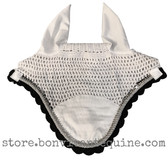 White Horse Bonnets | Fly Veil | with Black Crochet Border, Bling Trim and #15 Silver Rope/Cord Trim