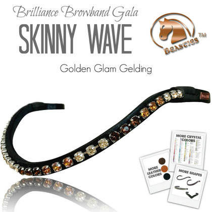 Golden Glam Gelding - Brilliance Skinny Wave Browband Gala by Beasties Horse Tack Solutions (to view more color options, select an option from the drop-down menu).