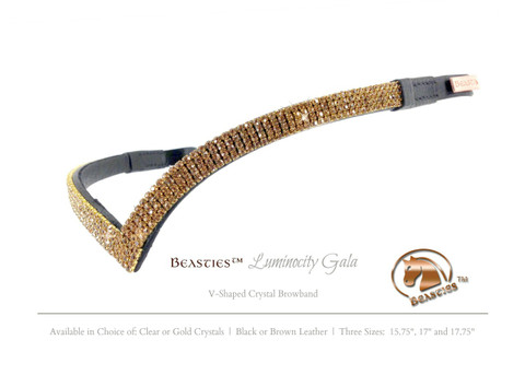 V-Shaped Gold Crystal Dressage Browband | Beasties™ Luminocity Gala. 
