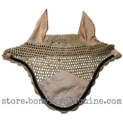 Khaki/Tan/Beige and black bling horse bonnets  horse ear bonnets fly bonnet fly veil