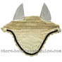 Cream with black cording and clear crystal bling trim. Horse Fly Veil Bonnet Ear Net