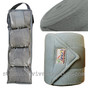 Set of four gray horse leg wraps come neatly packaged in a zippered poly bag.  Great for storing and toting along to a horse show.