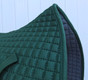 Zoom to View this Hunter Green Dressage Saddle Pad Color and the Soft Flannel Underside.  Shown here with Optional Matching Piping/Trim.