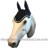 Navy Blue with white-silver cording and clear crystal bling trim. Horse Fly Veil Bonnet Ear Net