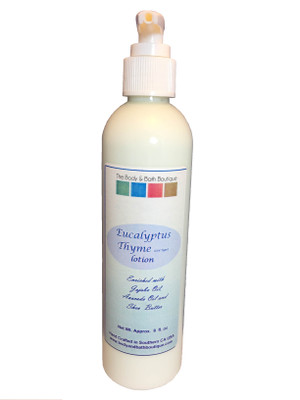 Bottle of Eucalyptus and Thyme type body lotion