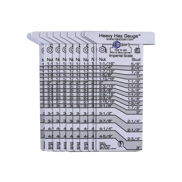 10 Pack without sleeves - Gray on White - Plastic Heavy Hex Gauge - Inch Only