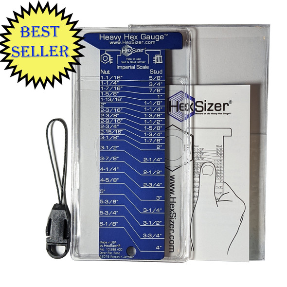Navy blue HexSizer High Heat Heavy Hex Gauge, inch front and metric back