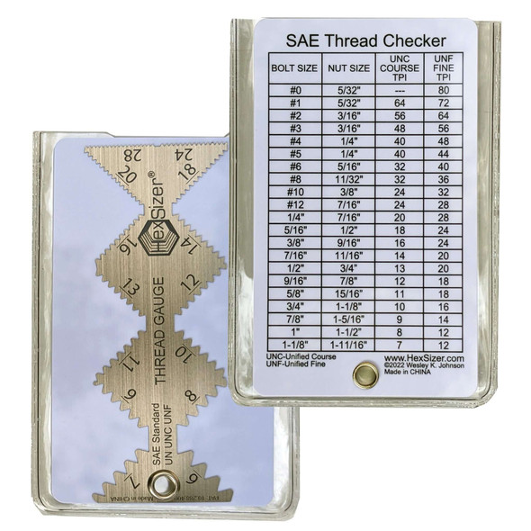 Thread Gauge for SAE is attached to a reference card