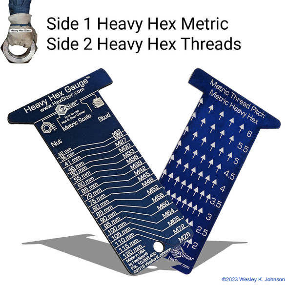 HexSizer Heavy Hex Nut, Bolt & Stud Gauge Tool & Thread Pitch Checker Set - Thread Measuring Gauge Set, Compact, Durable Anodized Aluminum Gauge Measuring Nuts, Studs, and Bolts - Metric Measurement
