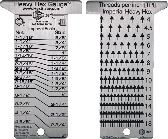 Heavy Hex Gauge Stainless Steel Inch & Thread Checker