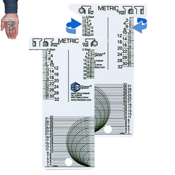 Plastic SAE Hex Gauge in inches. On front and back are marks for every 16th inch.
