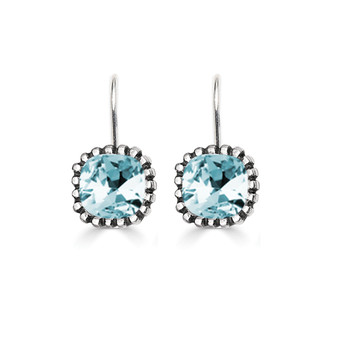 10mm Light Azure Swarovski Crystal Cushion Earrings