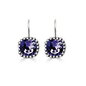 10mm Tanzanite Swarovski Crystal Cushion Earrings