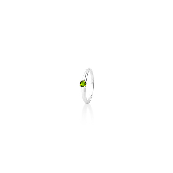 Peridot  (August) Petite Solitaire Ring - Sterling Silver 925