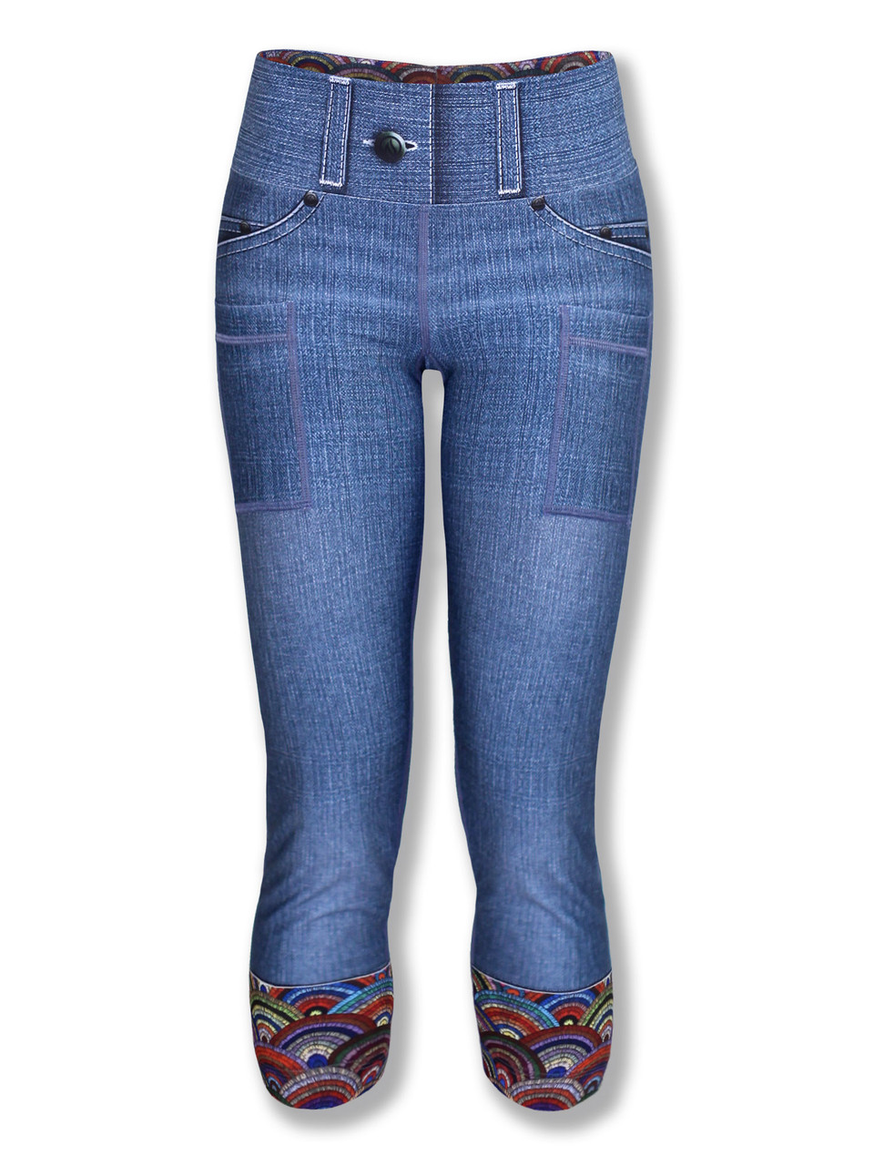 Women's Denim Capris With Button Detail