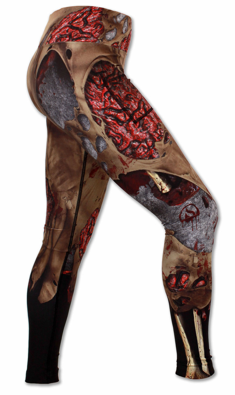 Zombie Women Black Leggings Cut Out Slashed Ripped Ankle Length Adult  Accessory