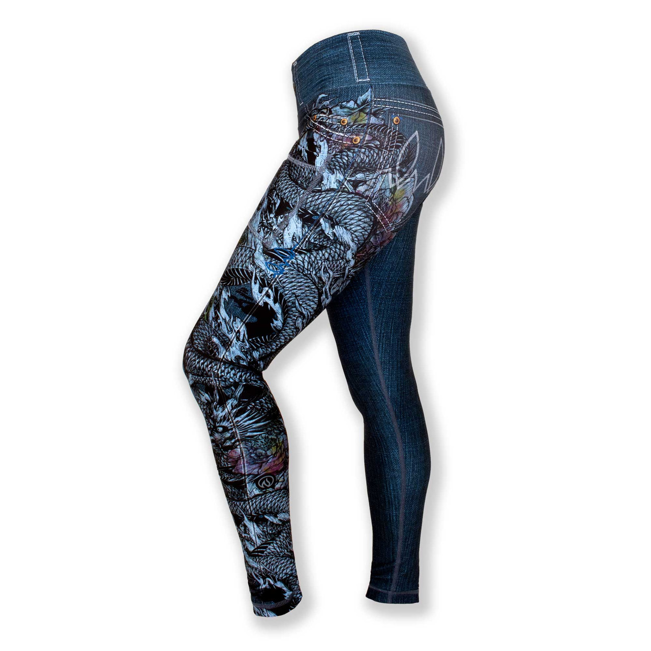 INKnBURN Women's Ryu Peformance Denim Tights for Running, Yoga and Working  Out