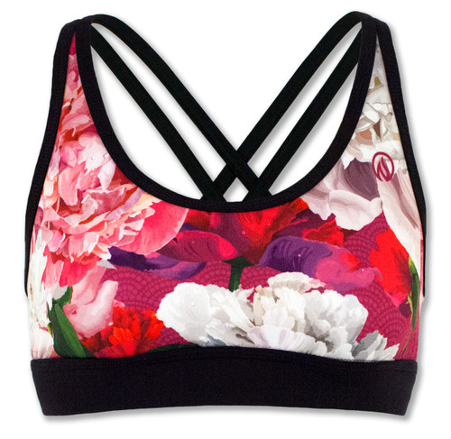 Women's Pink Flora Sports Bra for running, working out or yoga