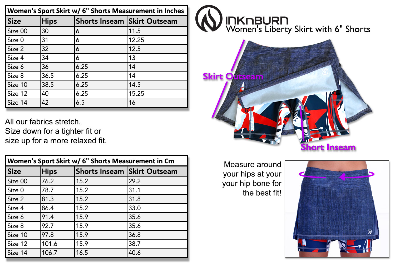 Ink N Burn Size Chart