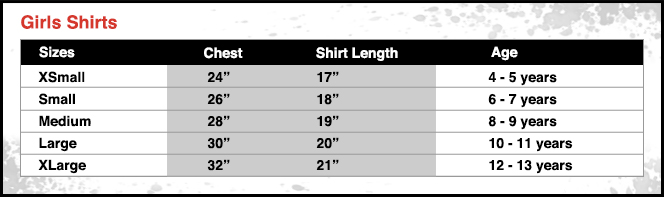 Inknburn Size Chart