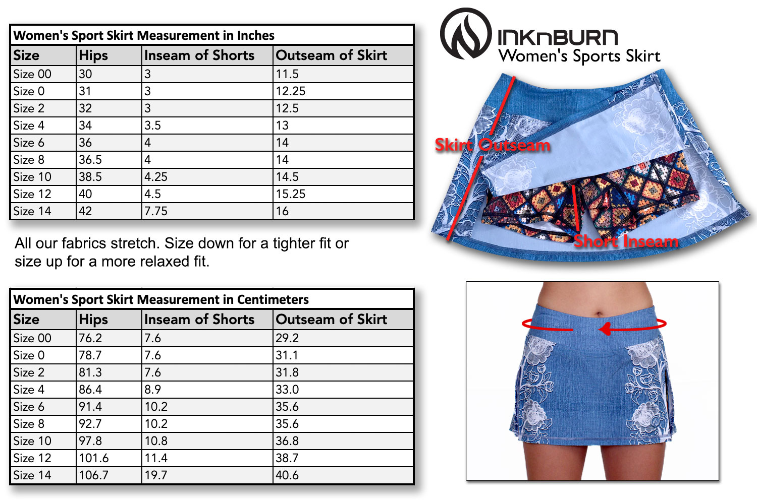 Ink N Burn Size Chart