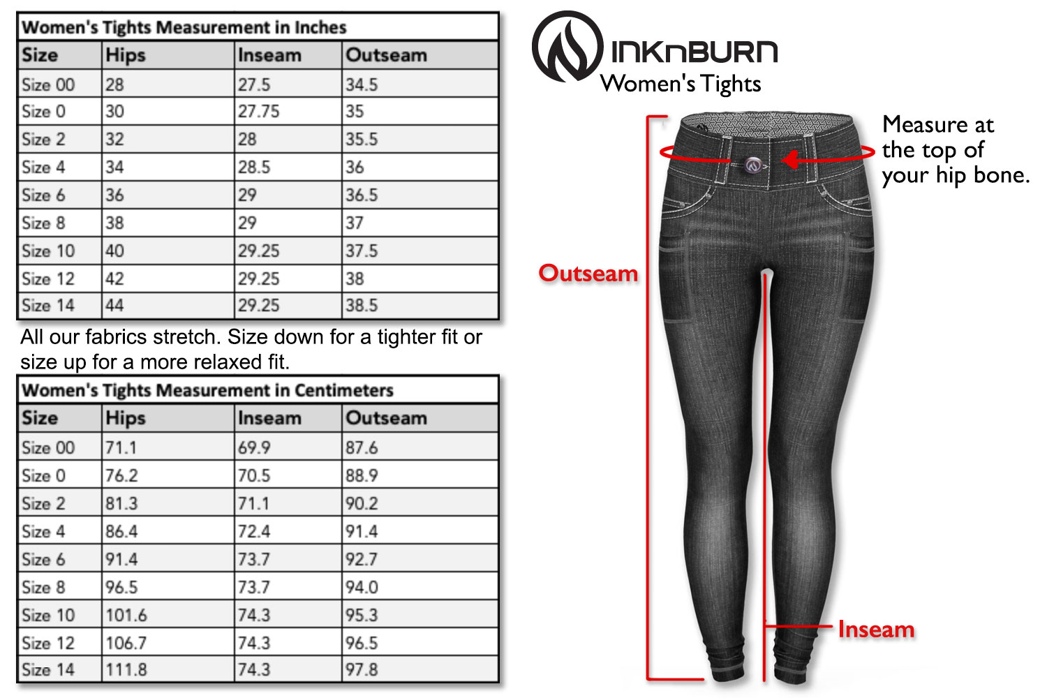 Inknburn Size Chart