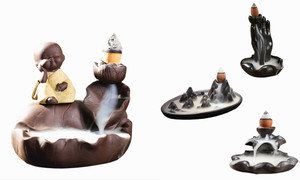 Ceramic aroma backflow incense burner in different design with 50 mixed incenses