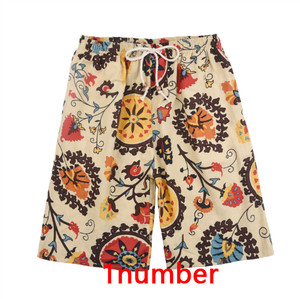 Summer burst cotton and linen printed big pants beach pants men's cross-border linen loose large size quick-drying shorts-LA