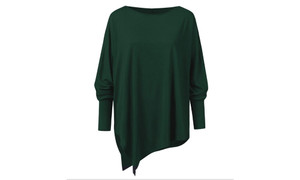 Long sleeve irregular solid color pullover T-shirt-LA