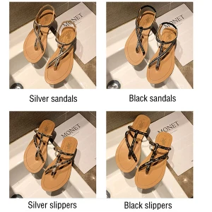 Ladies Sandals Rhinestone Flats Ankle Strap Heel Fashion Open Toe Sandals