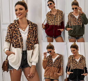 Leopard Split print Faux fur jacket