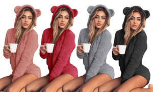 Teddy Bear Fleece Hooded  Shorts Jumpsuits Pajamas