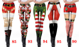Women Christmas Elastic Leggings  Gym Running Athletic  Control Workout Trousers -LA