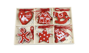 30Pcs  Christmas Wooden Ornaments DIY Crafts, Wood Pieces with Holes for Christmas Tree Ornaments Hanging Decoration-la