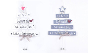  Creative Merry Christmas Tree Hanging Ornaments Wooden Star Letters Crafts with Bowknot Ring Bell Xmas Home Party Decoration-la