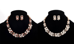 Simple Elegant Bridal Necklace Earring Set Jewelry Gift-LA