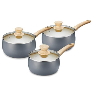 Tower Scandi T800071G 3 Piece Non Stick Saucepan Set, Grey