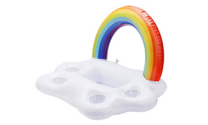 Bingchuan Inflatable Drink Holder Pool Float with Rainbow Cloud- Inflatable Cup Drink and Food Cup Holder Water Beer Tray for Pool Party-la